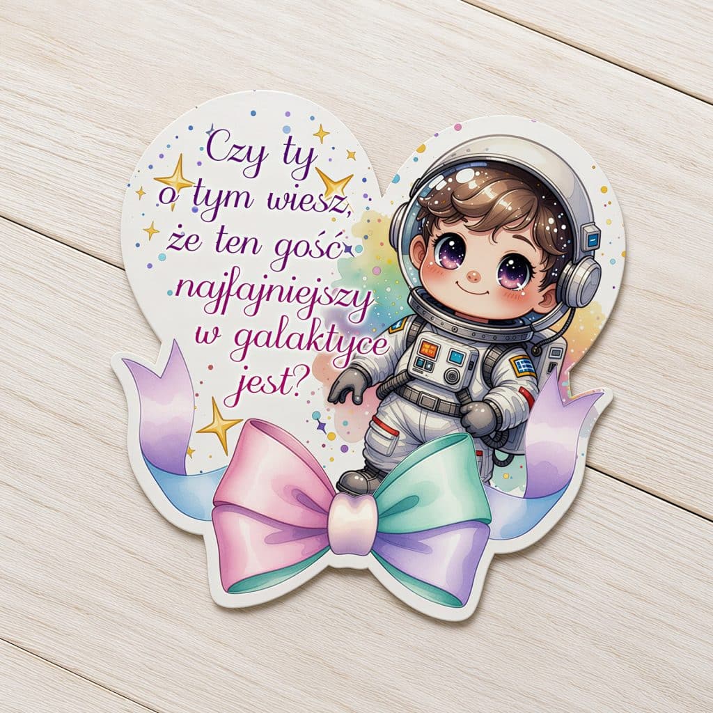 Magnes na Dzień Mężczyzny z chłopcem astronautą, gwiazdkami i pastelową kokardą